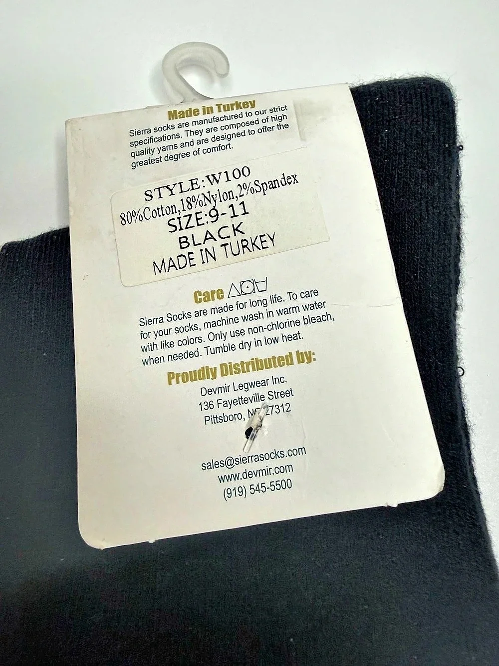 Sierra Socks W100 Extra Wide Black Cotton Socks Women 9-11 NWT